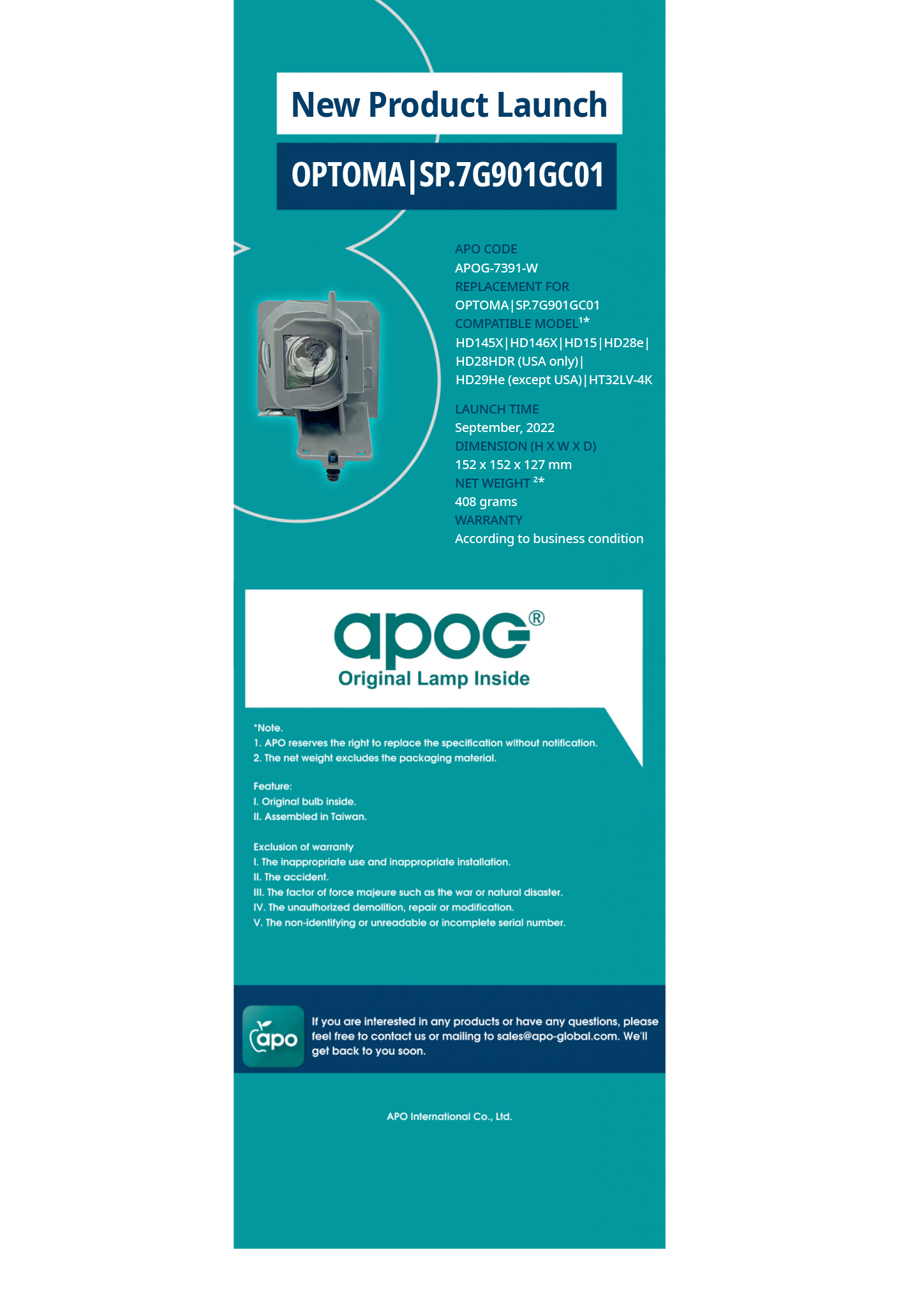 New Product Launch Projector Replacement for OPTOMA_SP.7G901GC01